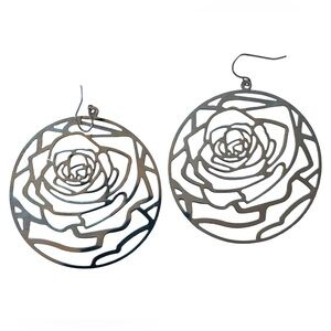 Vintage 90s Silver Tone Rose Cut Out Pierced Earrings